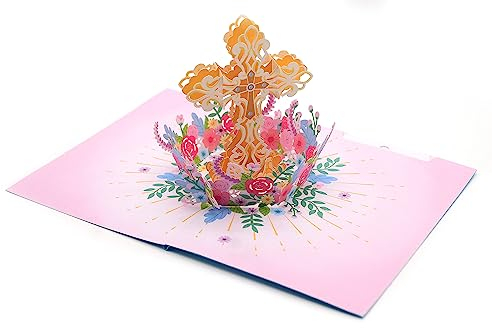 Holly Cross 3D Pop Up Karte - Kommunionkarte - Konfirmationskarte - Hochzeit - Christliche Weihnachtskarte