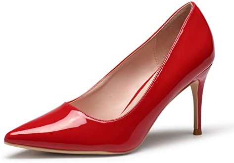 GENSHUO Zapatos de Tacón Mujer Moda 8CM Puntiagudas Tacón de Aguja Tacón para Vestido de Fiesta Bombas de Tacón Stiletto High Heels Rojo,42 EU