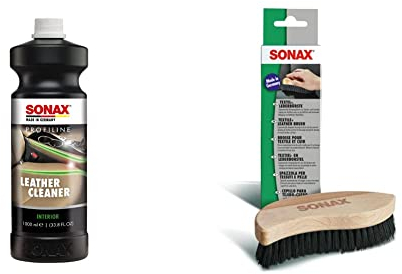 SONAX PROFILINE LeatherCleaner (1 Liter) & Textil+LederBürste (1 Stück) Trocken- und Feuchtreinigung von Textilien sowie zur schonenden Reinigung von Glattleder-Oberflächen | Art-Nr. 04167410