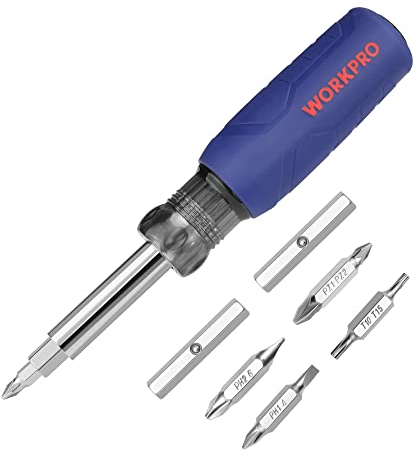 WORKPRO 11 in 1 Multi Schraubendreher, Umsteckschraubendreher mit Kreuz/Schlitz/Torx/Pozidriv, 4 wechselbare Multibits und 3 Steckschlüssel für Heimwerker, DIY, Reparatur