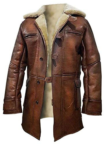 Tom Hardy Dark Knight Rises Herren-Winterjacke, Echtleder, Weste, Mantel für Herren, Halloween-Kostüm, Cosplay-Kollektion, Echtes Leder mit cremefarbenem Fell, XXL