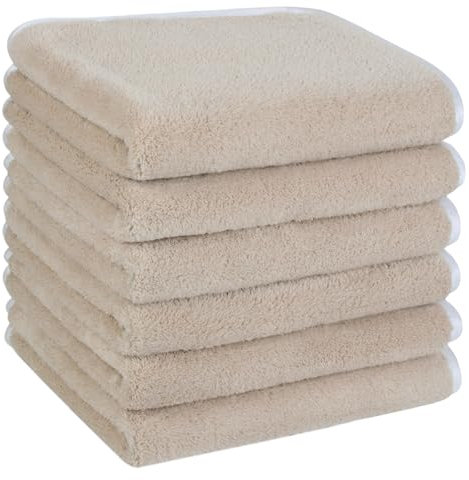 KinHwa 6er Pack gästehandtücher 30x50, Mikrofaser Handtuch, Flauschiges gästehandtücher,Weich &Saugstark gästehandtuch 30x50cm, Hellbraun