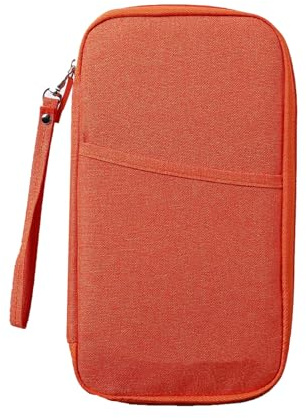 Passport Holder Travel Wallet, Large Capacity Travel Document Holder, RFID Blocking Waterproof Portable Travel Wallet Organiser for Cash Passport ID Card Credit Cards Flight Ticket Pen (Orange)