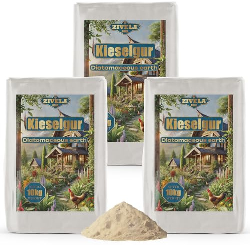 Kiselgur för kycklingar 30 kg – 100 % naturlig 3 x 10 kg kiselgur fin för trädgårdsskötsel, tekniska tillämpningar och djurhållning, säker och effektiv i kampen mot skadedjur – perfekt för hönshus