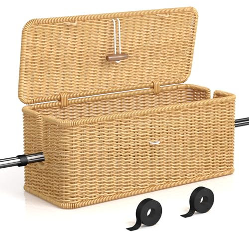 Handgemachte Kabelbox, Rattan Kabelmanagement Box, unter Schreibtisch Kabel Organizer Box für Tv Drähte Power Strip, kabelsalat verstecken Schreibtisch Steckdosenbox für Büro, Haus