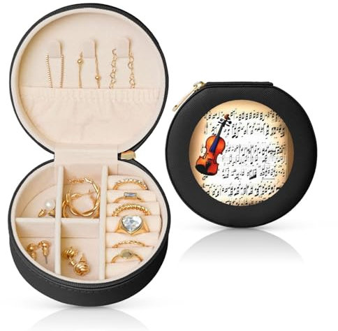 HJLUUFT Violin Sheet Music Travel Jewelry Box for Men and Women - Stylish Travel Jewelry Case Organizer and Engagement Ring Box