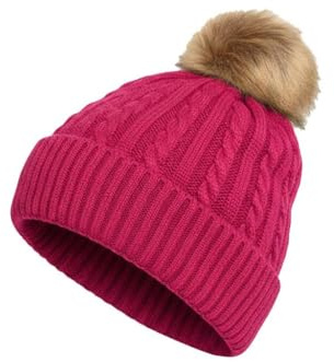 A2Z Dam Mössor Flätmönster Stickade Bobble Pom Pom Mössa - Hat LH838 Berry One Size