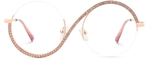 Zeelool Round Glasses Frames for Women Fashion Semi-rimless Diamond Eyeglasses Pink Half Frame Glasses Elphaba Cosplay JGM256492-03