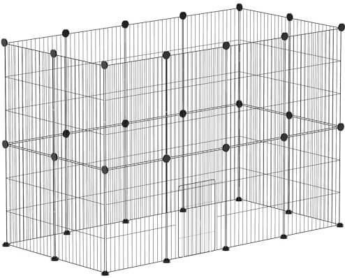 PawHut Enclos pour Animaux, Parc pour Petits Animaux modulable, 24 Panneaux, pour Lapins, cochons d'Inde, hérissons, 40 x 30 cm Chaque grillagé en Acier, 120 x 60 x 80 cm, Noir