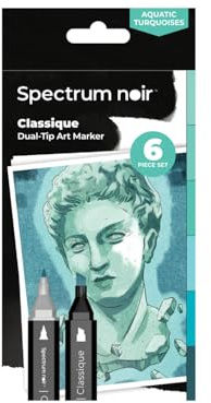 Crafter's Companion Spectrum Noir Classique Blend Lot de 6 marqueurs à base d'alcool à double pointe - Turquoises aquatiques