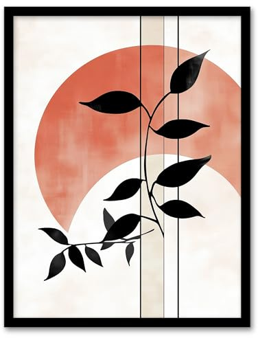 Artery8 Abstract Sunset Moonrise Moon Devils Ivy Leaves Living Room Artwork Framed Wall Art Print 18X24 Inch