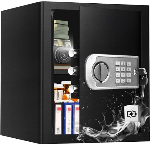 VaultHex Large Safe Box for Home - 3.0 CuFt Heavy-Duty Cabinet with Motion Light & Dual Alarm, Digital Keypad & Override Key, Removable Shelf - Spacious Black Safe for Documents, Laptops, and More