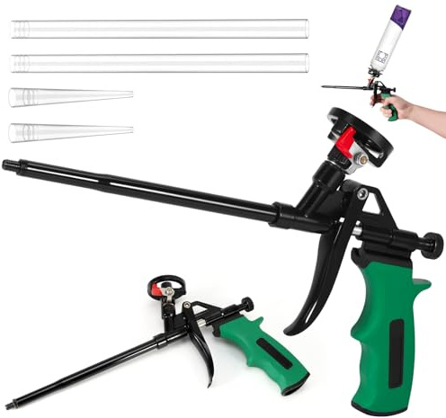 BTBHIHO No-Clean Expanding Foam Gun, Heavy Duty Stainless Steel Foam Applicator with Switch, Adjustable Metal Valve Sealant Tool for Caulking, Filling, Sealing, DIY & Insulation Projects