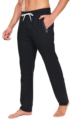 HCSS Jogginghose Herren Baumwolle Trainingshose Herren Sporthose Lang mit Reißverschluss Taschen(Schwarz-XL)