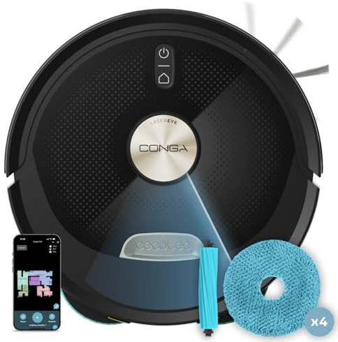 Cecotec Robot Aspirador y Friegasuelos con IA y App Conga M100 X-Treme. Succión 20000Pa, Inteligencia Artificial, Cepillo de Silicona Antienredos, Mopas Giratorias, Autonomía hasta 220m²