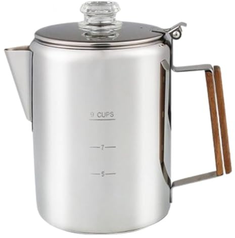 FUBESK Percolateur à café en acier inoxydable pour camping 9 tasses avec poignée résistante à la chaleur pour feu de camp induction et grill