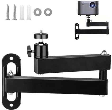 Dwitkul Support Videoprojecteur Mural Réglable à Rotation 360°, Support Mural pour projecteur avec Interface à vis 1/4, Bras articulé pour Home Cinéma, Bureau, Salle de Jeux (Noir)