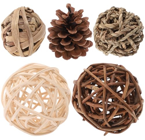 Toddmomy Lot de 5 Jouets Molaire pour Petits Animaux en Paille Naturelle, Boules à Mâcher pour Cobayes et Lapins, Favorisant Le Broyage des Dents Jeu Actif