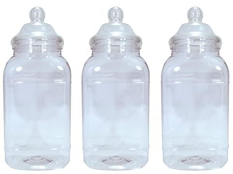 Britten & James Set of 3 Empty Large Victorian Plastic Sweet and Food Storage Jar with Screw Top Lid 4430ml