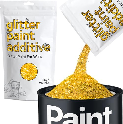 Hemway Gold Glitter Paint Additive Extra Chunky 100g for Adding Sparkle | for Paints & Varnish | Paint Walls Sparkly Add to Emulsion, Acrylic or Lacquer Indoor
