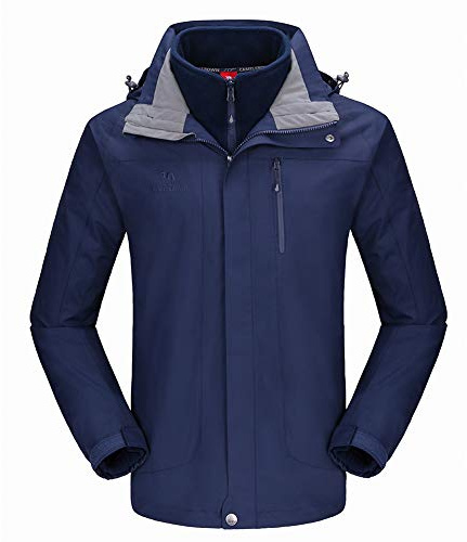 CAMEL CROWN Herren Skijacke 3 in 1 Wasserdicht Winterjacke Schneejacke Winddicht Kapuze mit Innen Warm Fleece Mantel, Dunkelblau, M
