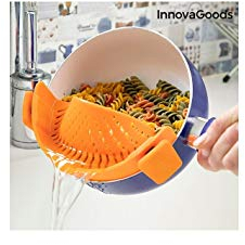 InnovaGoods - Scolapasta in Silicone, Flessibile e Adattabile, Senza BPA, Facile da Pulire e Conservare, Ideale per Spaghetti e Altri Tipi di Pasta, Arancio, 22 x 6 x 8 cm, Silicone