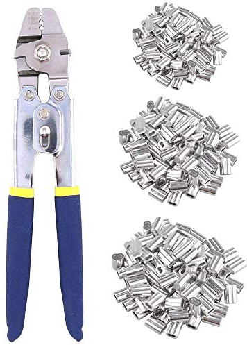 TooTaci Wire Rope Cable Crimping Tool Wire Rope Swager Crimper Fishing Crimping Tool with 200 PCS Aluminum Double Barrel Ferrule Crimping Loop Sleeves
