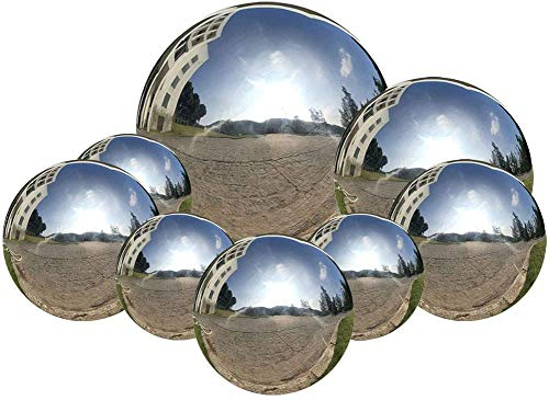 HomDSim 8pcs 2.4-6in Garden Gazing Balls, Seamless Silver Stainless Steel Polished Reflective Smooth Mirror Spheres, Props for Photography, Colorful Addition to Home