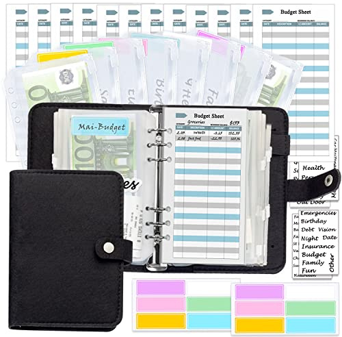 Wollfilz Schwarz budget planner geldumschläge geld organizer mappe sparbuch mit folien A6 Ordner Notizbuch Planer Persönlich mit Budget Zubehör Kit-Harphia