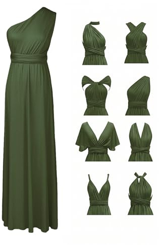 Odizli Abito lungo da donna, sexy, con schiena scoperta, multiuso, fascia avvolgente, da cerimonia, da damigella, da festa, da ballo, verde scuro, L