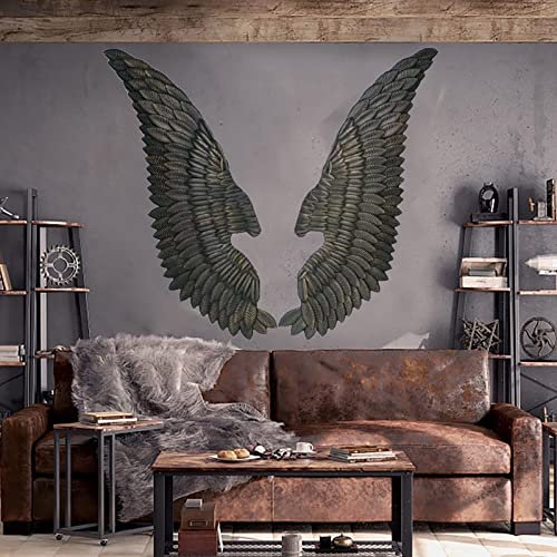 Adesivi murali in metallo con decorazione da parete - Decorazione murale artistica con ali d'angelo in metallo, sculture in bassorilievo nero, scultura murale realistica in stile vintage 3-D
