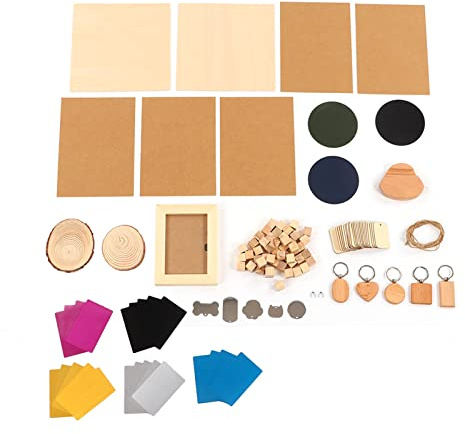 11 Kinds DIY Making CNC Laser Engraving Material Set, Material Stainless Steel Pine Wood Pine Cubic Laser Material Kit for Woodwork