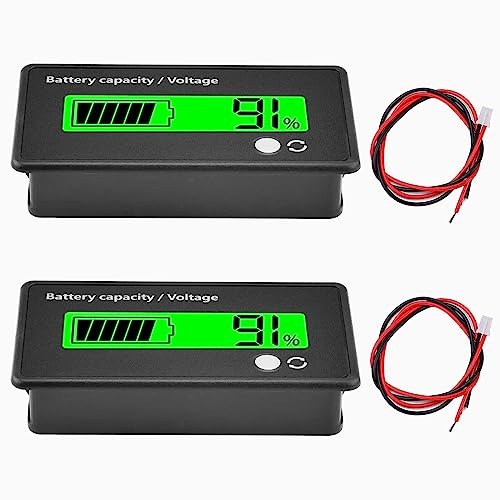 GTIWUNG 2 Stücke DC 12V 24V 36V 48V 60V 72V 84V Batterie Messgerät, Batteriekapazität Spannung Meter, Batterie Kapazität Monitor Gauge Indikator, Blei-Säure und Lithium Ion Batterie Indikator, Grün