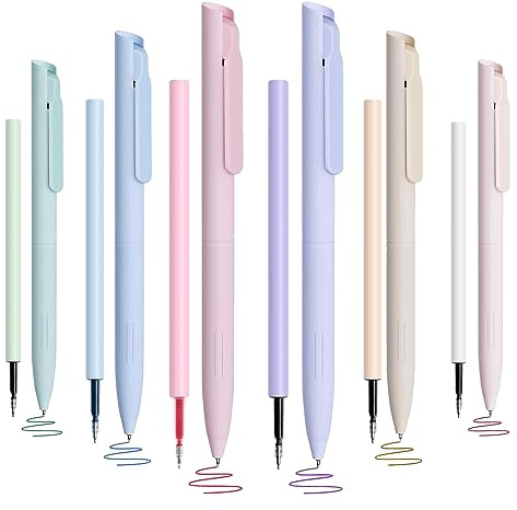 CXRYLZ-FUR 6 Farben Einziehbarer Gelstifte mit 6pcs Nachfüllminen, 0.5mm Aesthetic Gelschreiber Kawaii Pastell Kugelschreiber für Writech Zeichnung Schule Büro Geschenk
