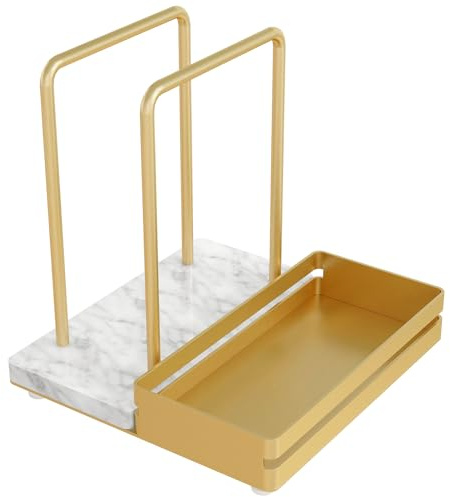 STWWO Napkin Holder for Table Serviette Holder Stand Golden, Metal & Marble | Metal Serviette Holder with Salt & Pepper Shaker Caddy Standing Paper Napkin Dispenser for House Party Restaurant Cafe Bar