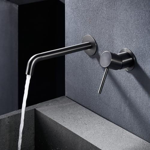 IMEX - Grifo Lavabo Empotrado | Grifo Empotrado Baño con Agua Fría y Caliente | Grifo Monomando Lavabo Pared con Ahorro de Agua | Serie Monza | Color Black Gun Metal