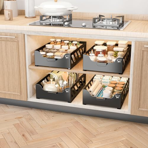KANCAMPI Ausziehbare schublade küche Schrank Organizer,2PCS-Teleskopschublade gewürz Organizer küchen Schrank Organizer,Schubladen Organizer küche,Apothekerschrank spülschrank Organizer ausziehbar