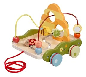 Eichhorn – Nachziehwagen mit Motorik und Schiebespiel, unterstützt Dein Kind beim Laufen Lernen, motorische Fähigkeiten weiterentwickeln, 19x20 cm, aus 100% FSC zertifiziertem Sperrholz, ab 1 Jahr