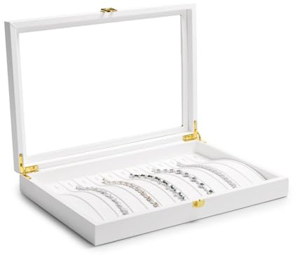 Papten Bandeja Para Collares Caja De Almacenamiento De Cuero Con Tapa Transparente: Joyero Con Cerradura Para Guardar Varios Collares Y Pulseras, Adecuado Para Mujeres Y Niñas (blanco)