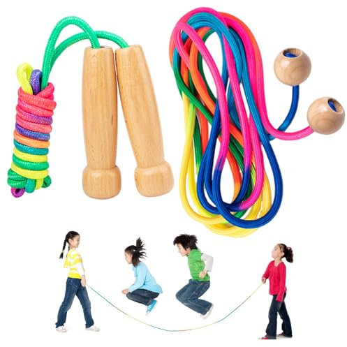 NLONLL 2 Pieces Cuerda Saltar Niños Cuerda de Saltar para Niños Comba de Saltar con Mango Comba de Saltar Niños Cuerda Saltar pare Niños Comba Cuerda Comba de Algodón Skipping Rope (5M/2.8M)