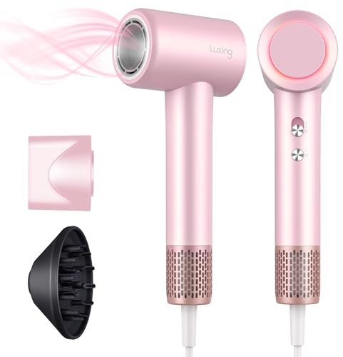 Hair Dryer, TurboLux Ionic 200 Million Negative Ions 1500W Fast Drying High Speed Hairdryer with Diffuser, Lightweight, Low Noise Hair Dryers for Women with 110000 RPM Brushless Motor (Pink)