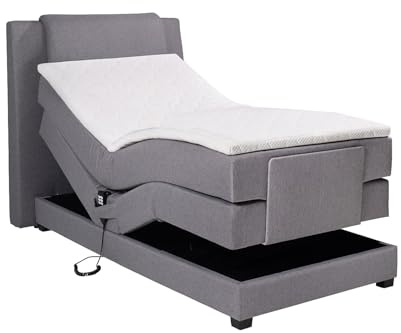 Vente-unique - Ensemble Complet boxspring tête de lit + sommiers Relaxation électrique + Matelas + surmatelas - 100 x 200 cm - Tissu - Gris Clair - Castel II de Palacio