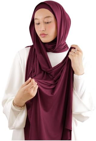 Hijab jersey en Fibres de bambou naturelles qualité Premium taille Maxi 190x70 hijab Respirant & hypoallergénique pour femme musulmane voilée HJ300 (Burgundy)