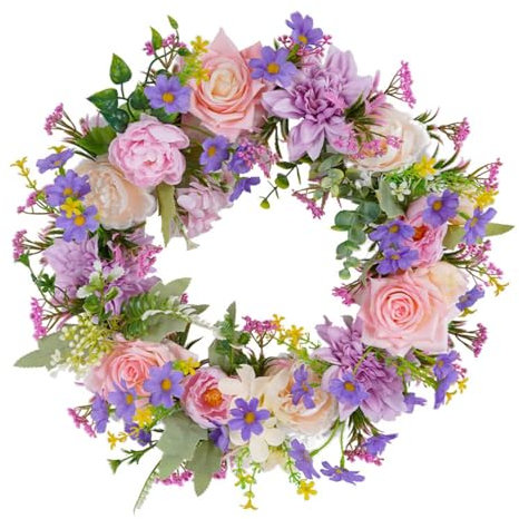 45cm Türkränze Frühling Kränze für Haustür Künstliche Blumen Kranz für Wanddekoration, Wandkranz Für Hängen Kranz Blumenkranz Deko für Garten, Hochzeit, Party, Festival, Weihnachten