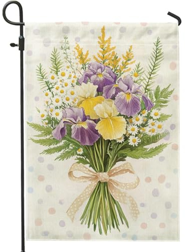 Bandiera da giardino floreale primaverile e estiva, bouquet viola e giallo viola del pensiero decorazione per esterni, bandiere da giardino in tessuto su entrambi i lati per cortile, feste di vacanza