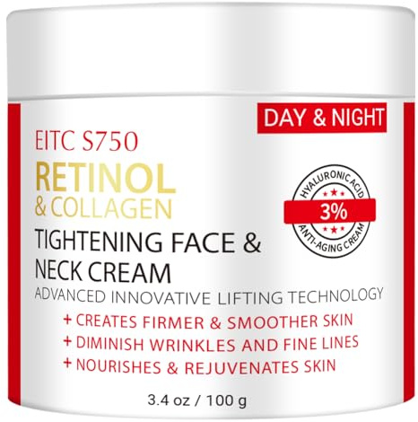 Retinol Cream for Face, Anti-Aging Neck Cream for Tightening and Firming with Collagen & Hyaluronic Acid, Instant Face Lift Cream Face Moisturizer for Women & Men, Rapid Wrinkle Repair 3.4 fl. oz.