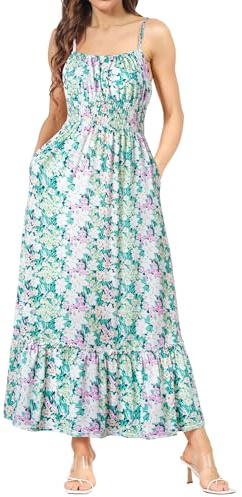 GRACE KARIN Vestido Mujer Estampado Floral de Tirantes Finos con Plisada Espalda