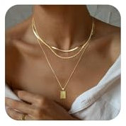 WATEFOER 3 Stück Halskette Gold Damen, Geschichtete Gold Halsketten Stapelbar 14K Goldkette Choker Halskette Diamant Schichtung Kreis CZ Anhänger Halsketten Schmuck Geschenke für Weihnachten