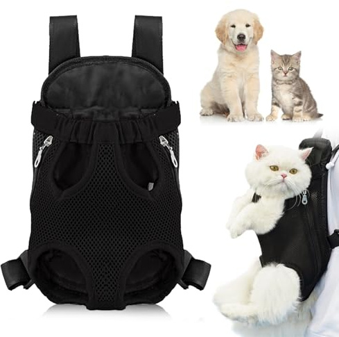 Dog Backpack Carrier, Legs Out Pet Carrier Backpack Pet Front Dog Backpacks Adjustable Breathable for Hiking Traveling for Small Medium Dogs Medium Travel Bag Black