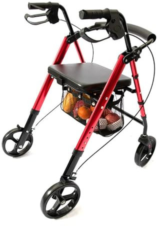 2 in 1 Rollator per sedie a rotelle con sedile, Camminatore ultra leggero con freno a mano, Camminatori di trasporto pieghevoli portatili, azionamento Rollator, alluminio